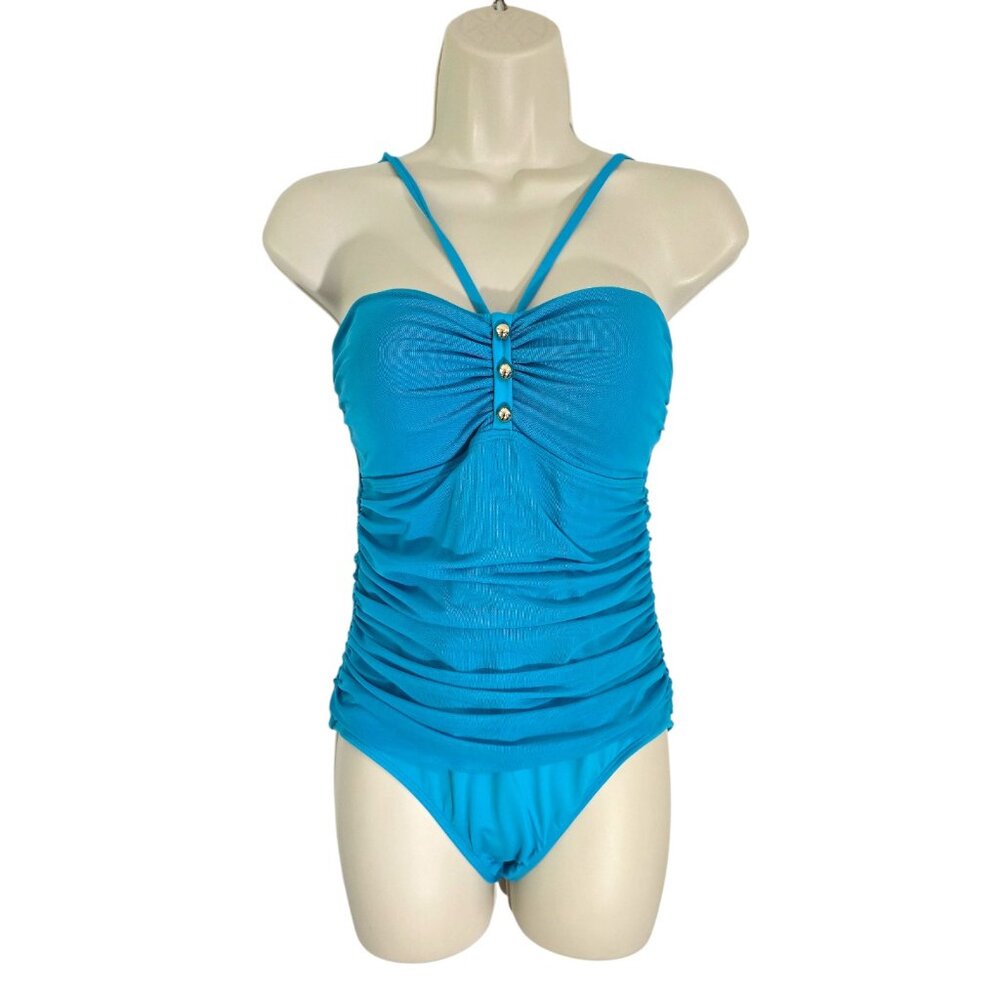 Lauren Ralph Lauren Womens Blue One Piece‎ Swimsuit Ruched Padded Size 10